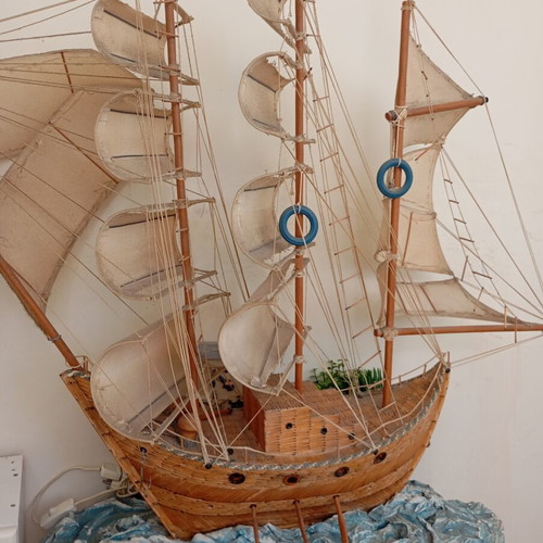 Handmade ship with plaster base and lights used