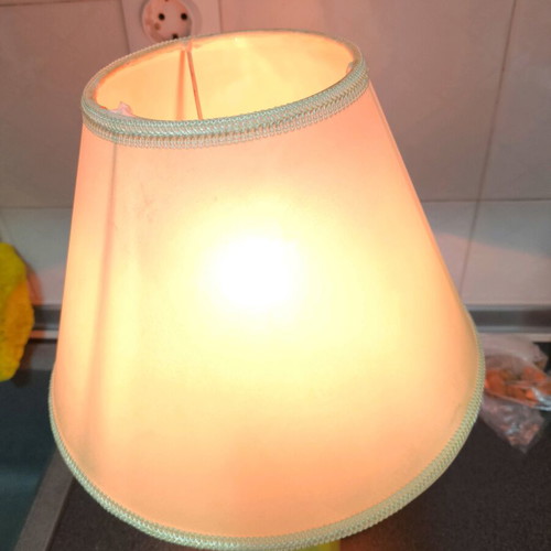 Handmade table lamp with rainbow base and green shade like new