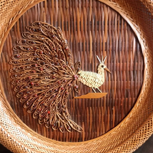 Vintage Boho Wall Decor 43cm Handmade Rattan Peacock