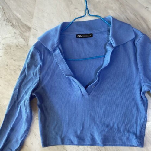 Zara crop long-sleeve top, blue, size S