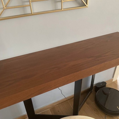 Wooden console table with black metal legs