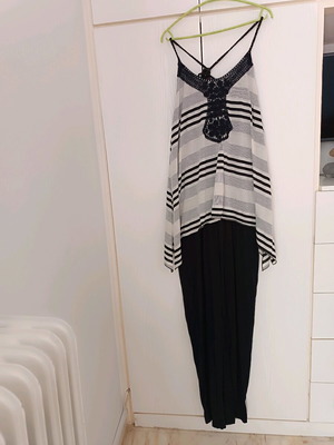 Silky Collection one-piece jumpsuit with unique back like new, size 5, black and beige