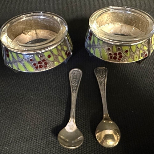 Two silver vintage Russian sugar and salt bowls 1940s-50s gold-plated silver