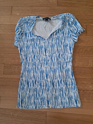 Women's elastic blouse with front lining, white and blue, size M