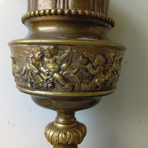 Brass table lamp with bronze bas-reliefs, 43.5 cm