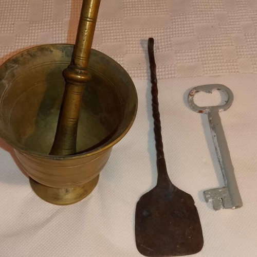 Antika forged cooking utensils 1840-1890 used, rare collectible set of 3