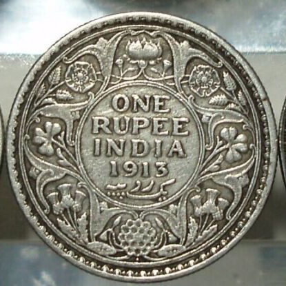 British India 1 Rupee coin set used, 3 pieces 1907-1940