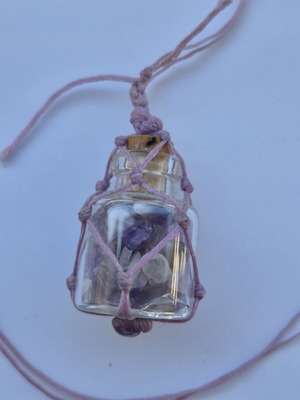 Amethyst pendant bottle necklace with waxed cord