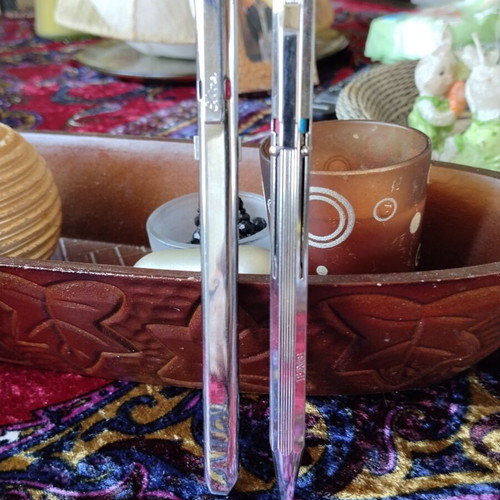 Vintage metal pen set used, 4-color FAG and Elite dual-tip