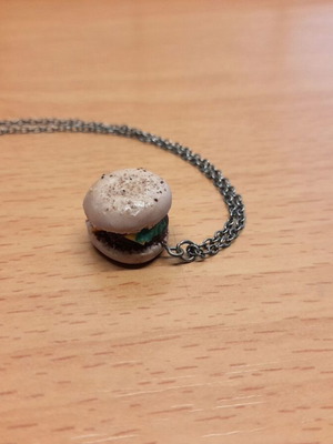 Hamburger necklace handmade from polymer clay new, beige and brown