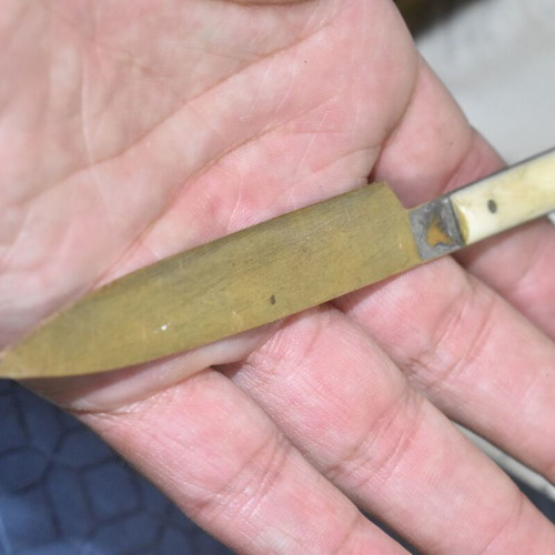 Vintage Stain Bronze Decorative Knife with Bone Handle used