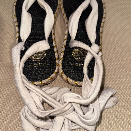 Nalho espadrille sandals size 37 like new, beige and metallic straps