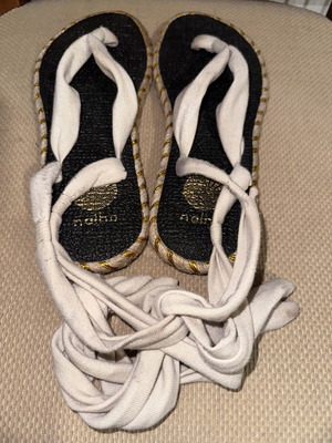 Nalho espadrille sandals size 37 like new, beige and metallic straps