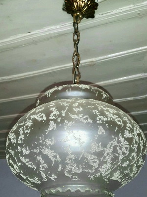 Vintage ceiling light used, glass and brass suspension