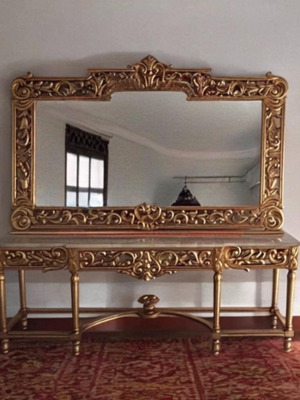 Asnaghi Giuseppe baroque ξυλόγλυπτη κονσόλα με μάρμαρο και καθρέπτη καινούργια