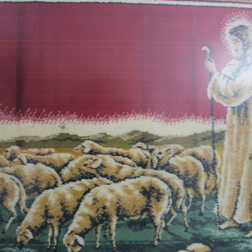 Silk prayer rug like new with Jesus Christ theme and frame