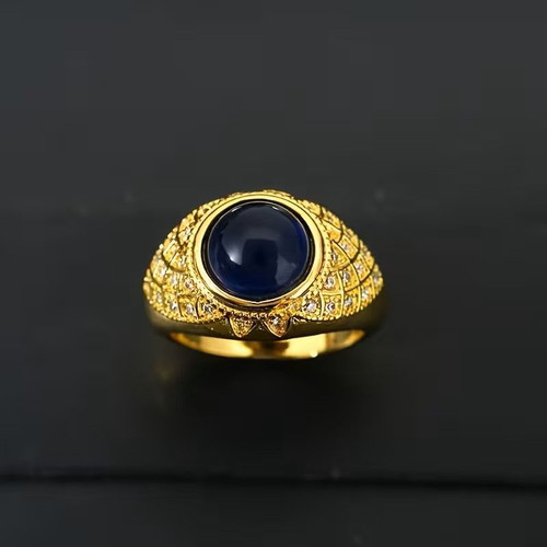 Modern men's ring with dark blue cubic zirconia "Dove Egg" size 60