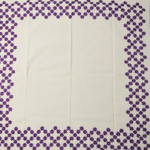 Handicrafts used, set of three table linens with purple star pattern