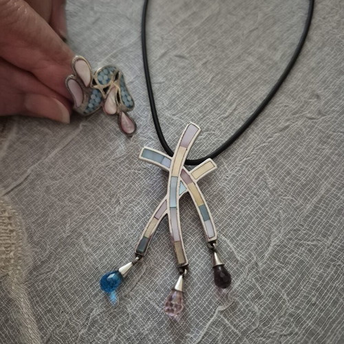 Silver and enamel set with pastel colors, like new