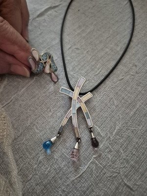 Silver and enamel set with pastel colors, like new