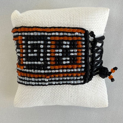 Handmade beaded bracelet like new, multicolor with Greek key pattern