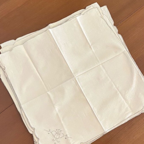Cotton napkins set of 8 with handmade embroidery like new, beige