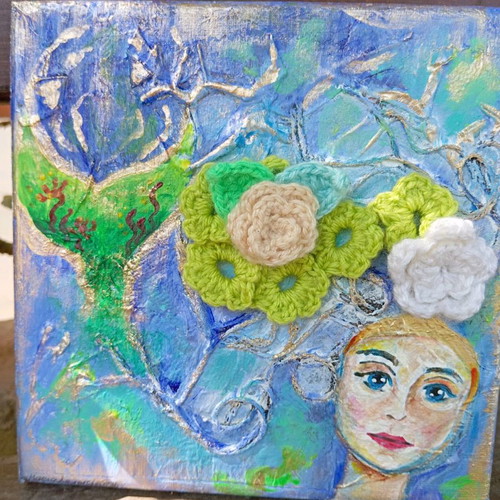 Painting 20x20cm with crochet new