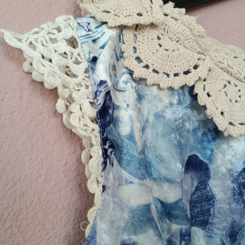 Baroque Vintage Velvet Dress with Handmade Lace Cherub Print M