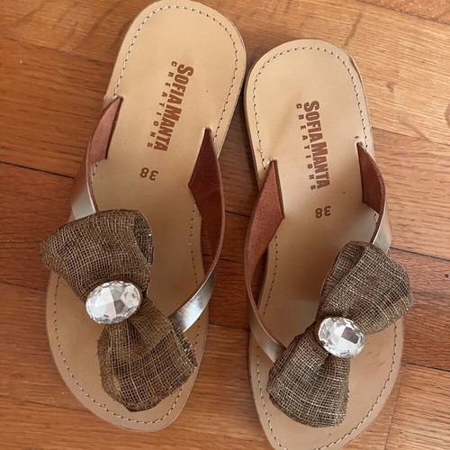Sofia Manta sandals used, size 38, beige and gold