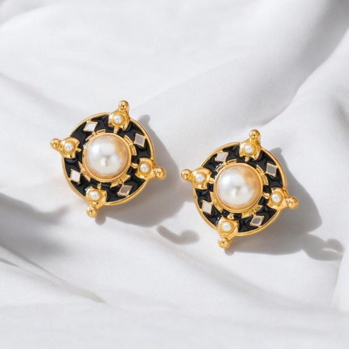 Earrings new, hypoallergenic brass, black and white