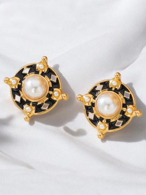 Earrings new, hypoallergenic brass, black and white