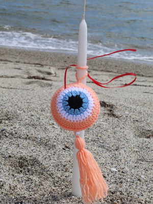 Knitted evil eyes new with gift candle