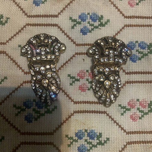 Art Deco dress clips pair 1930s with white rhinestones