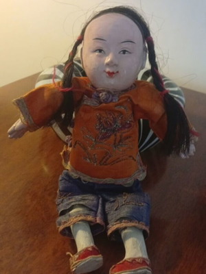 Chinese doll with traditional silk costume 1920s used
