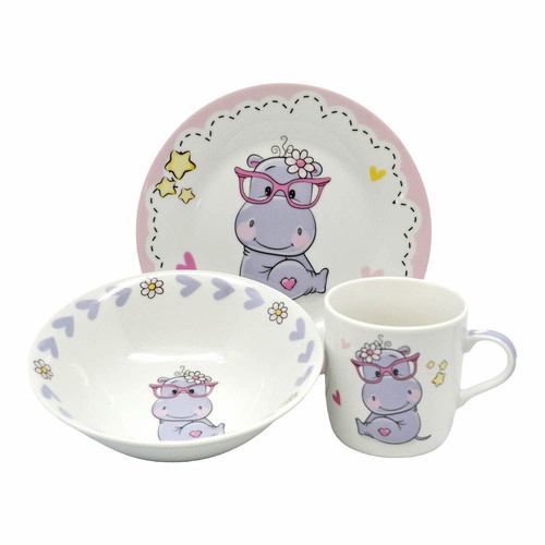 Children's 3-piece porcelain dining set hippopotamus new