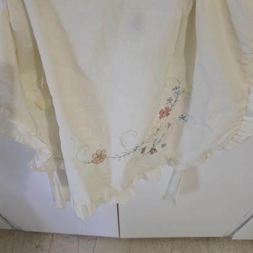 Kitchen apron with handmade embroidery cream color