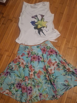 Forel satin blouse and flared skirt set, size M