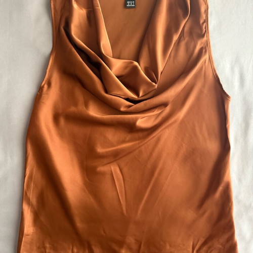 Shein satin drape top XS like new, ochre shade