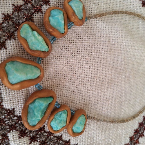 Necklace with blue stone handmade new with gold