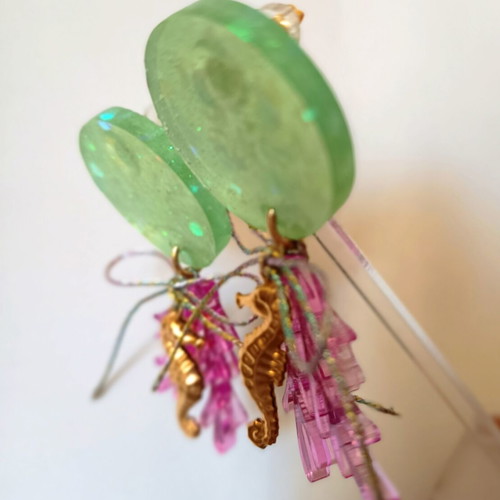 Handmade summer earrings resin plexiglass and steel new, pink and gold