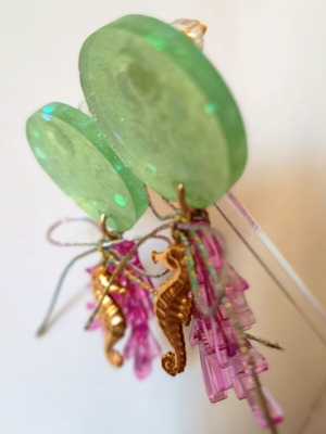 Handmade summer earrings resin plexiglass and steel new, pink and gold