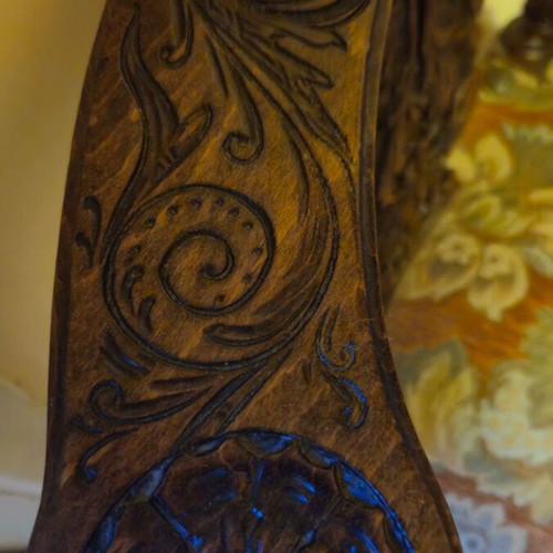 Antique carved chair used, solid walnut, 19th century