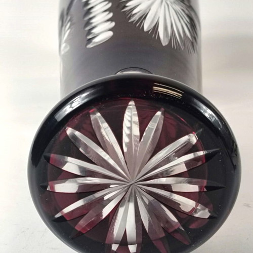 Bohemian ruby red crystal vase, handmade, 1960s-70s