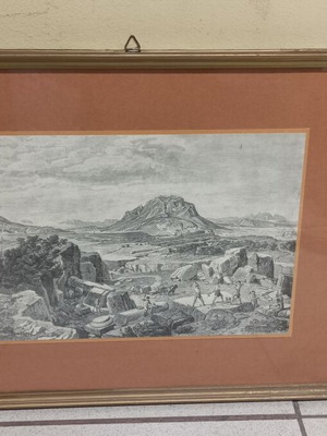 Engraving print copy painting used, depiction of Corinth Quarry