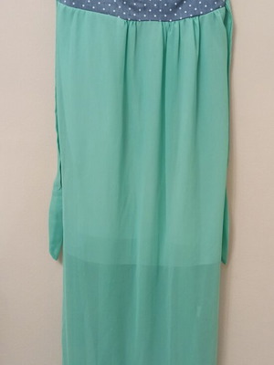 Summer dress strapless with denim polka dot design, like new, turquoise