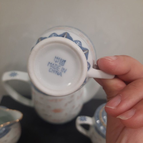 Vintage porcelain tea set China rice grain technique, like new