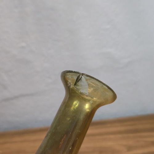 Vintage glass vase amber with hand-painted flowers