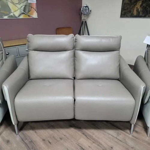 Beige leather sofa set with electric relax footrest new