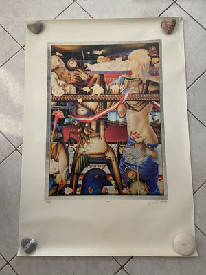 Signed poster by Georgios Derpapas used, surrealist art 1989