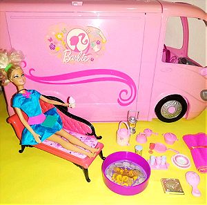 Barbie Τροχόσπιτο με ήχους, κουκλα κ πολλά αξεσουάρ πακετο